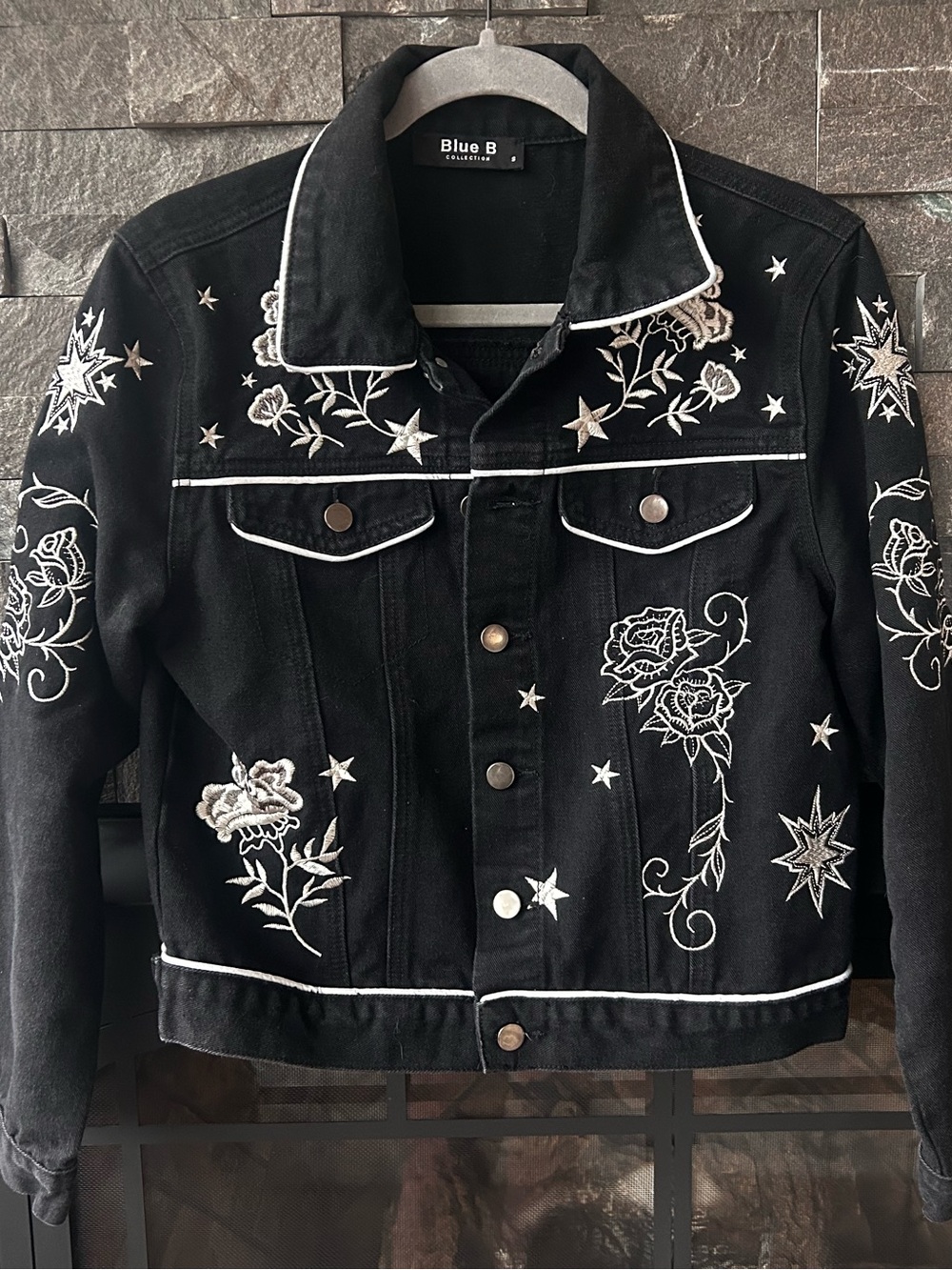 Blue B Whimsigoth Embroidered Black Denim Jacket - Picture 2 of 5